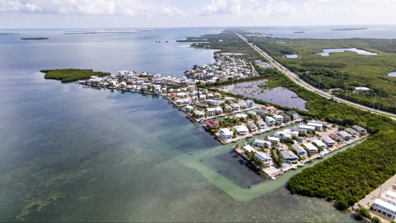 Aerial view of a Florida Keys waterfront community